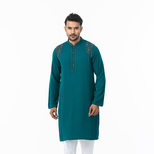 Mens Teal Embroidery Panjabi