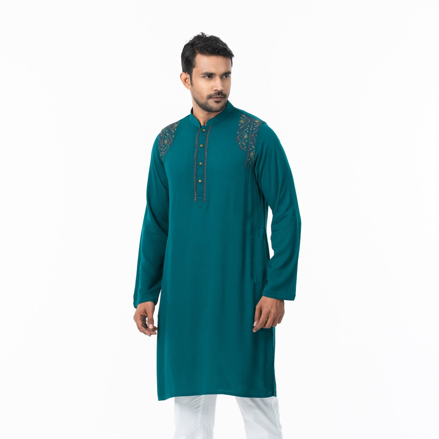 Mens Teal Embroidery Panjabi