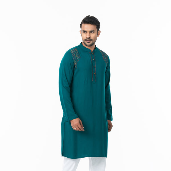 Mens Teal Embroidery Panjabi