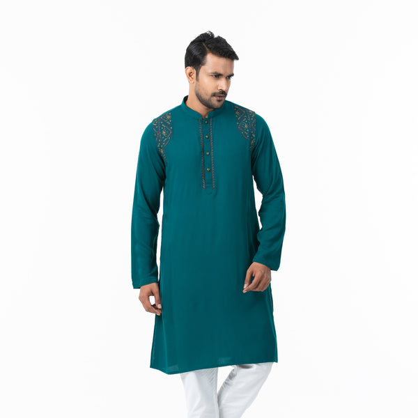 Mens Teal Embroidery Panjabi