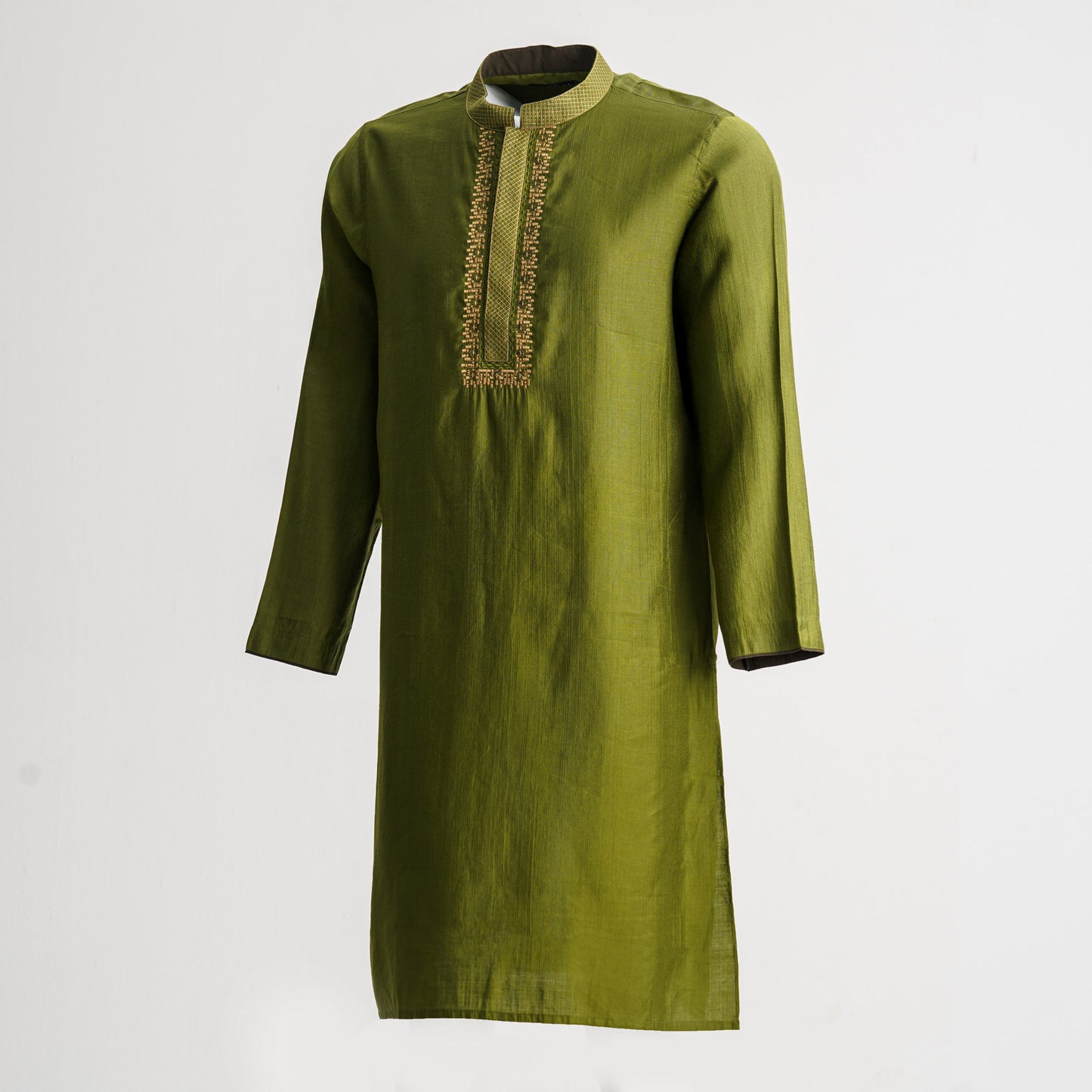 Mens Olive Green Embroidered Panjabi