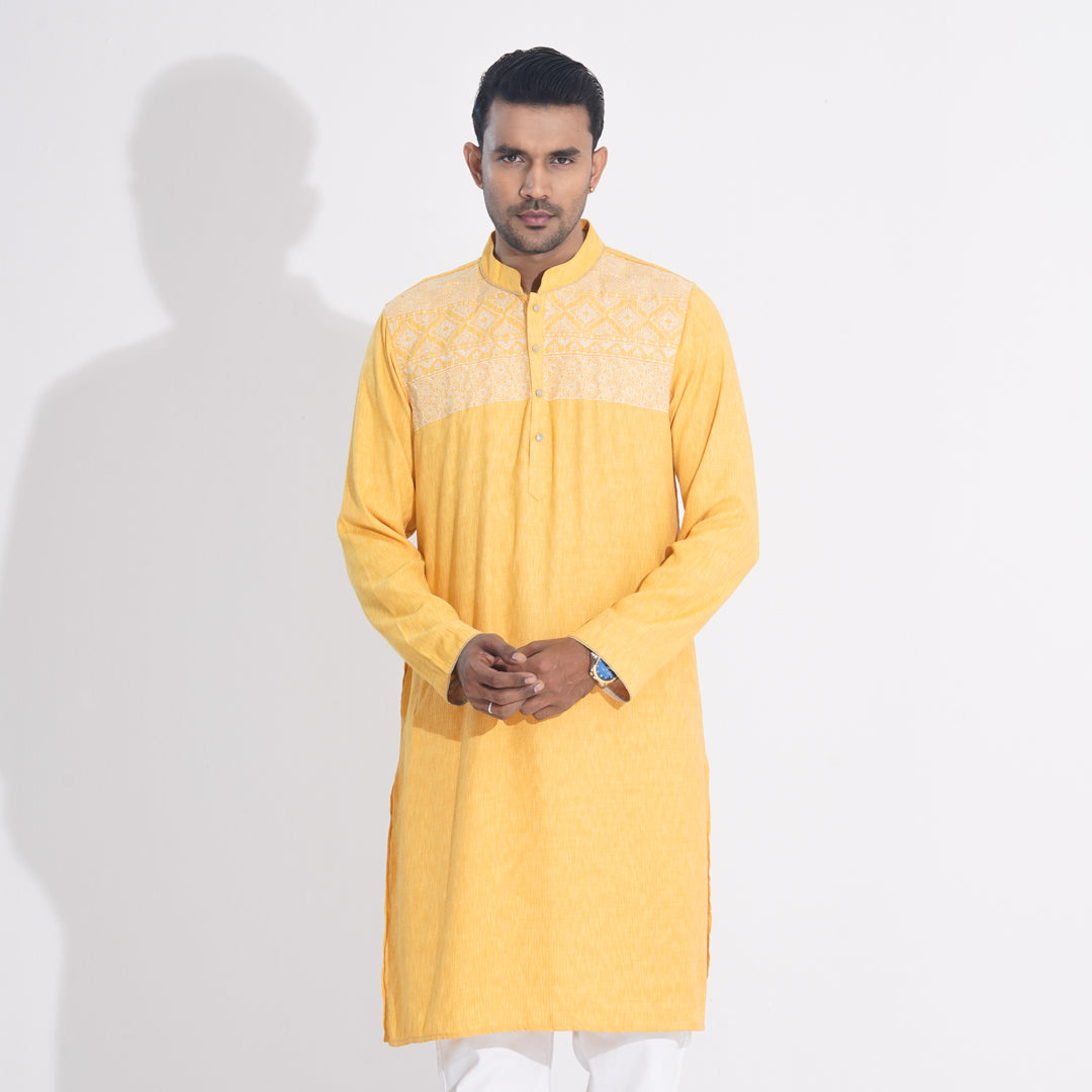 Men Yellow Embroidered Panjabi