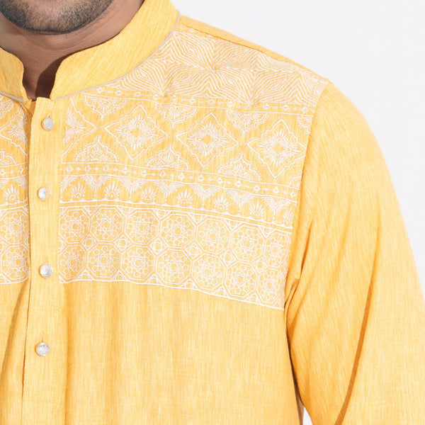 Men Yellow Embroidered Panjabi