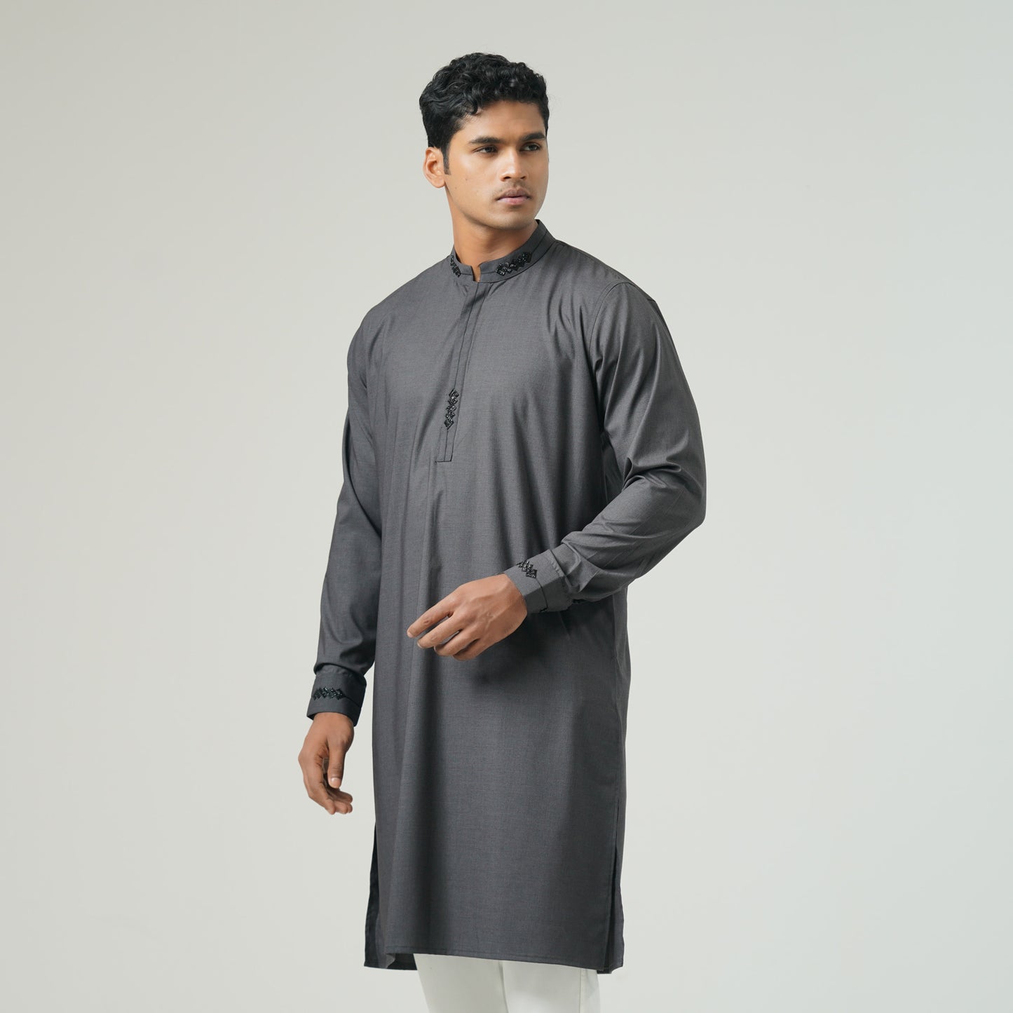 Mens Ash Embroidered Panjabi