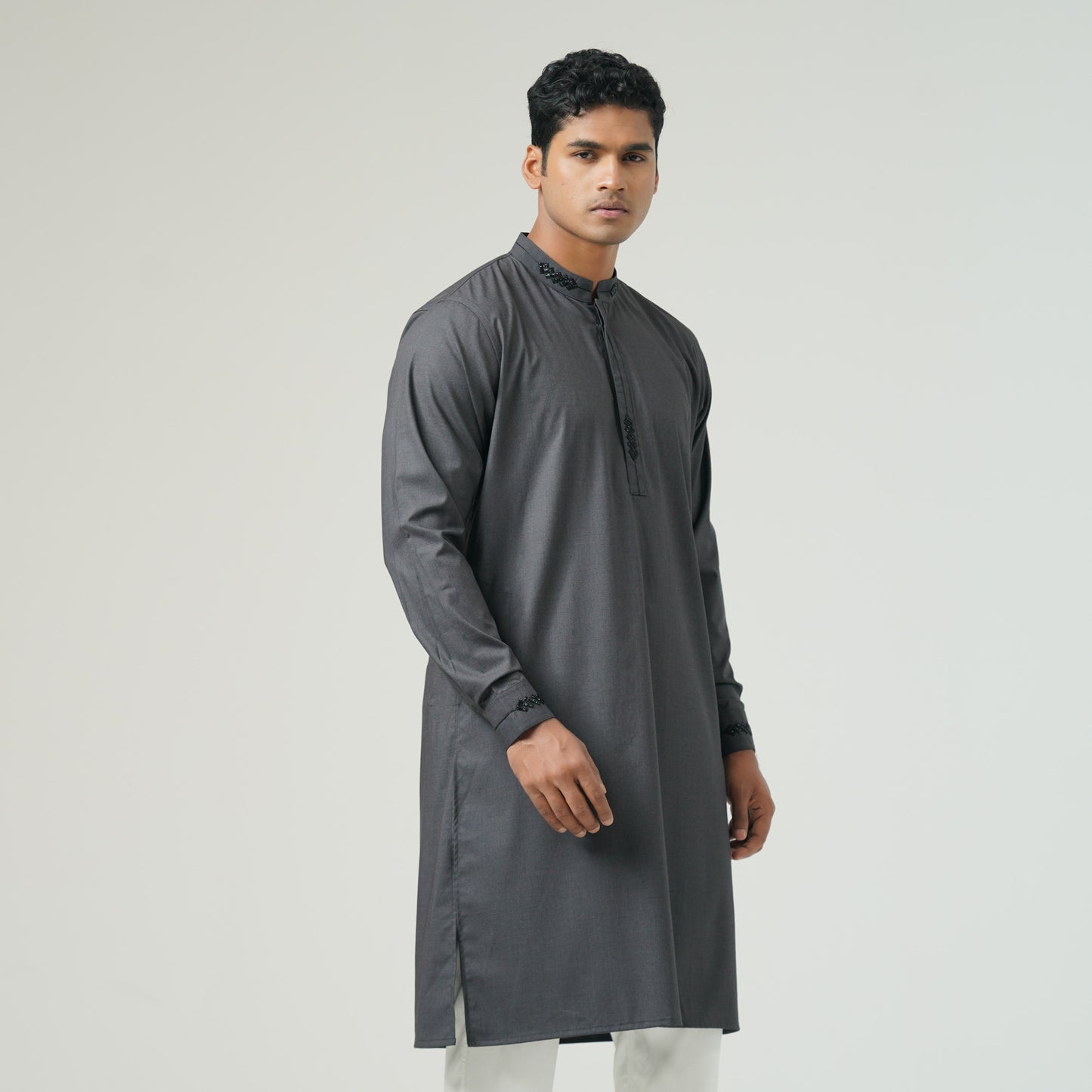 Mens Ash Embroidered Panjabi