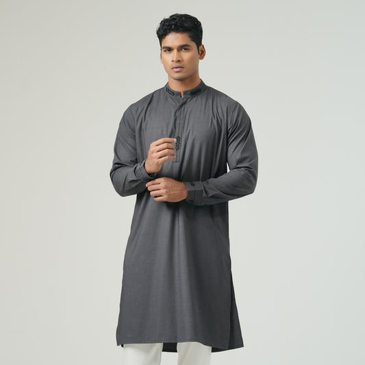 Mens Ash Embroidered Panjabi