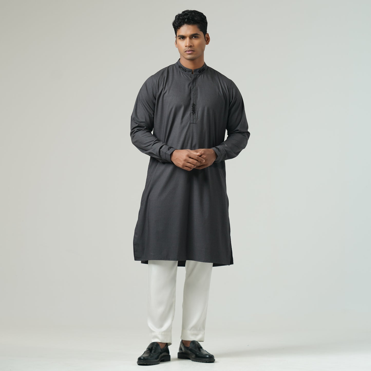 Mens Ash Embroidered Panjabi