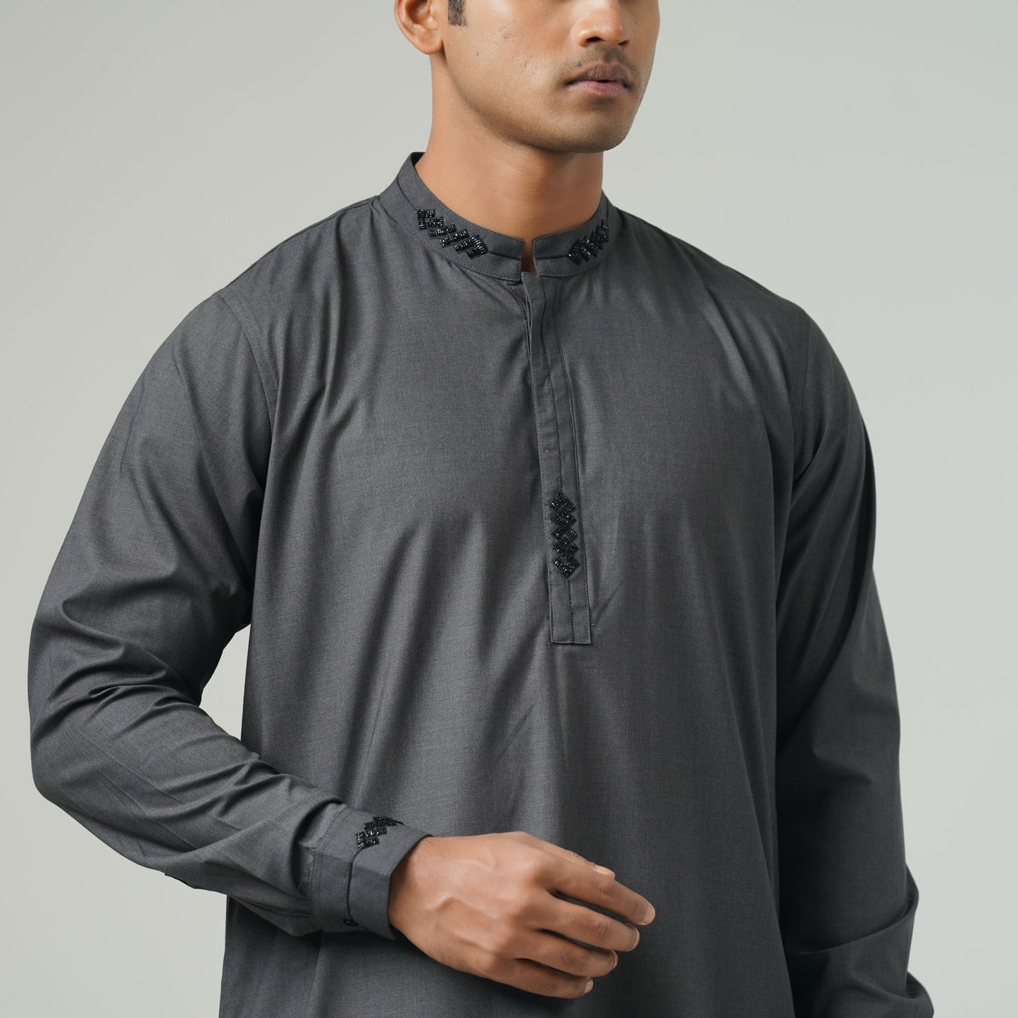 Mens Ash Embroidered Panjabi