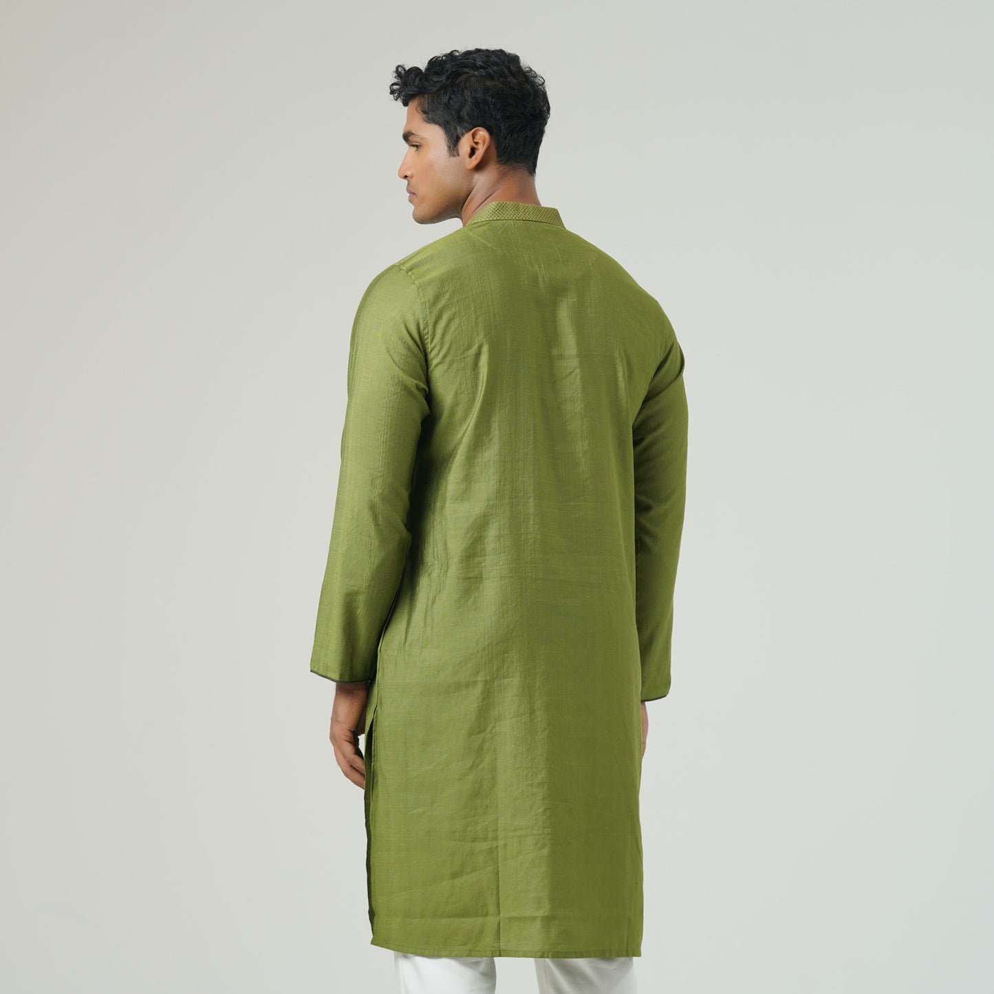 Mens Olive Green Embroidered Panjabi