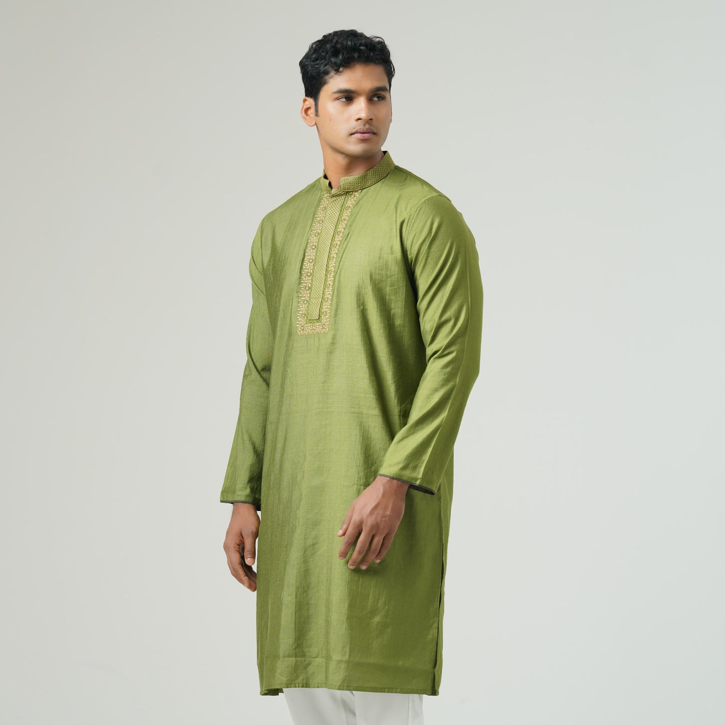 Mens Olive Green Embroidered Panjabi