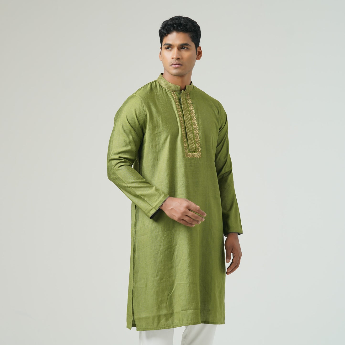 Mens Olive Green Embroidered Panjabi