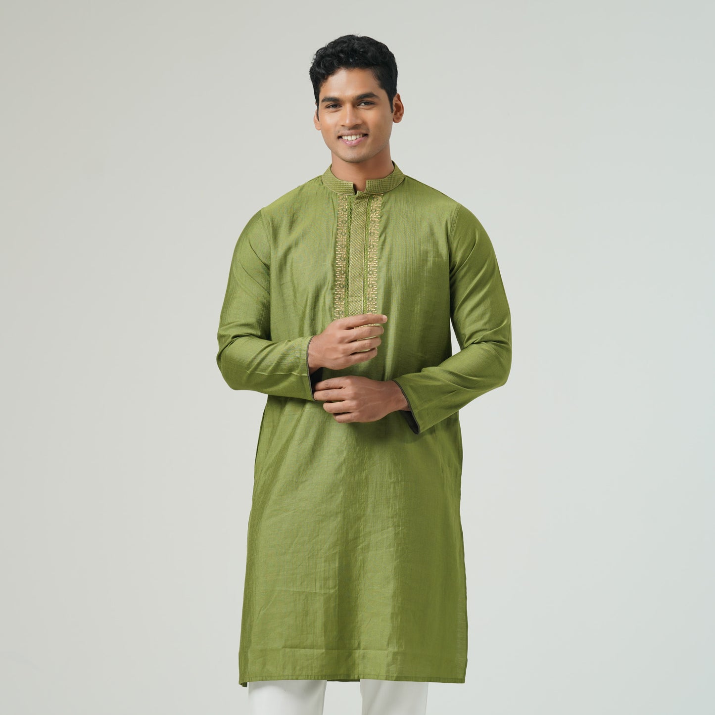 Mens Olive Green Embroidered Panjabi