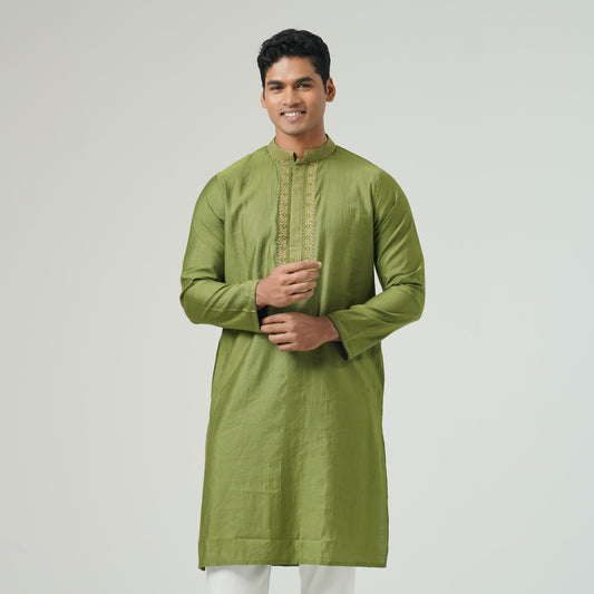 Mens Olive Green Embroidered Panjabi