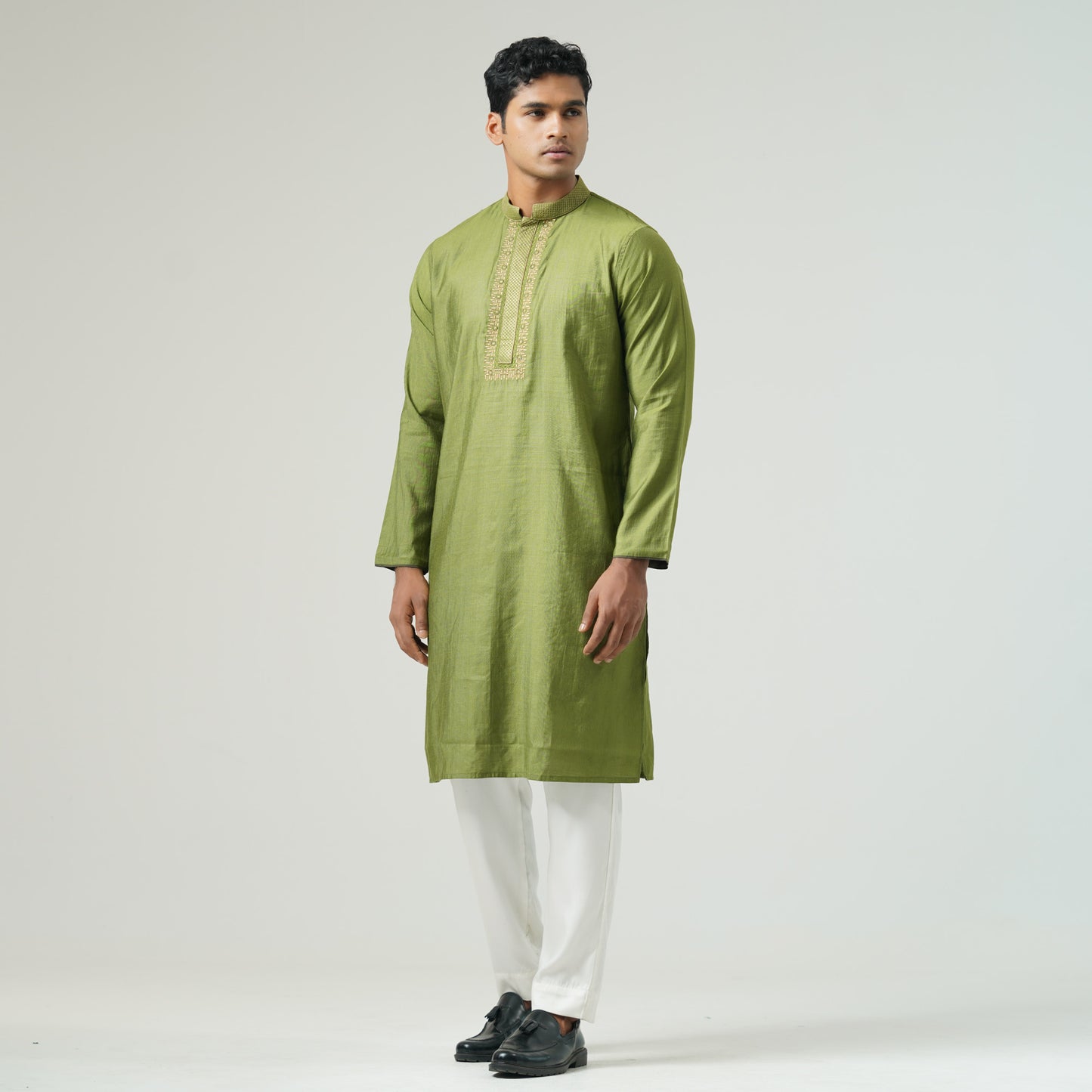 Mens Olive Green Embroidered Panjabi