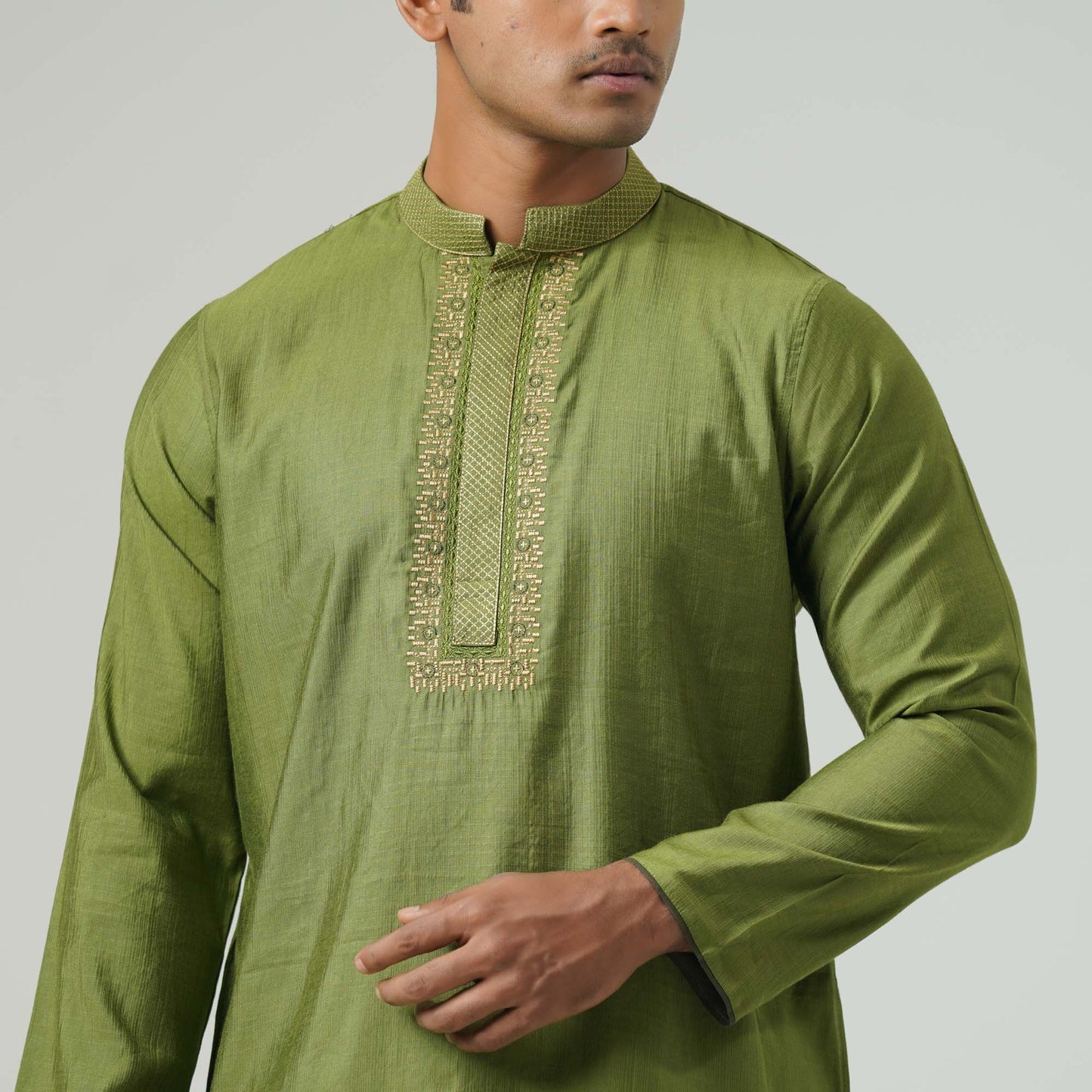 Mens Olive Green Embroidered Panjabi