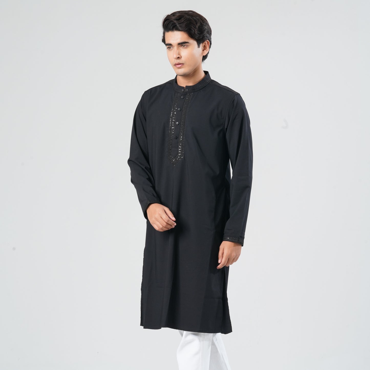 Men Black Blended Silk Panjabi