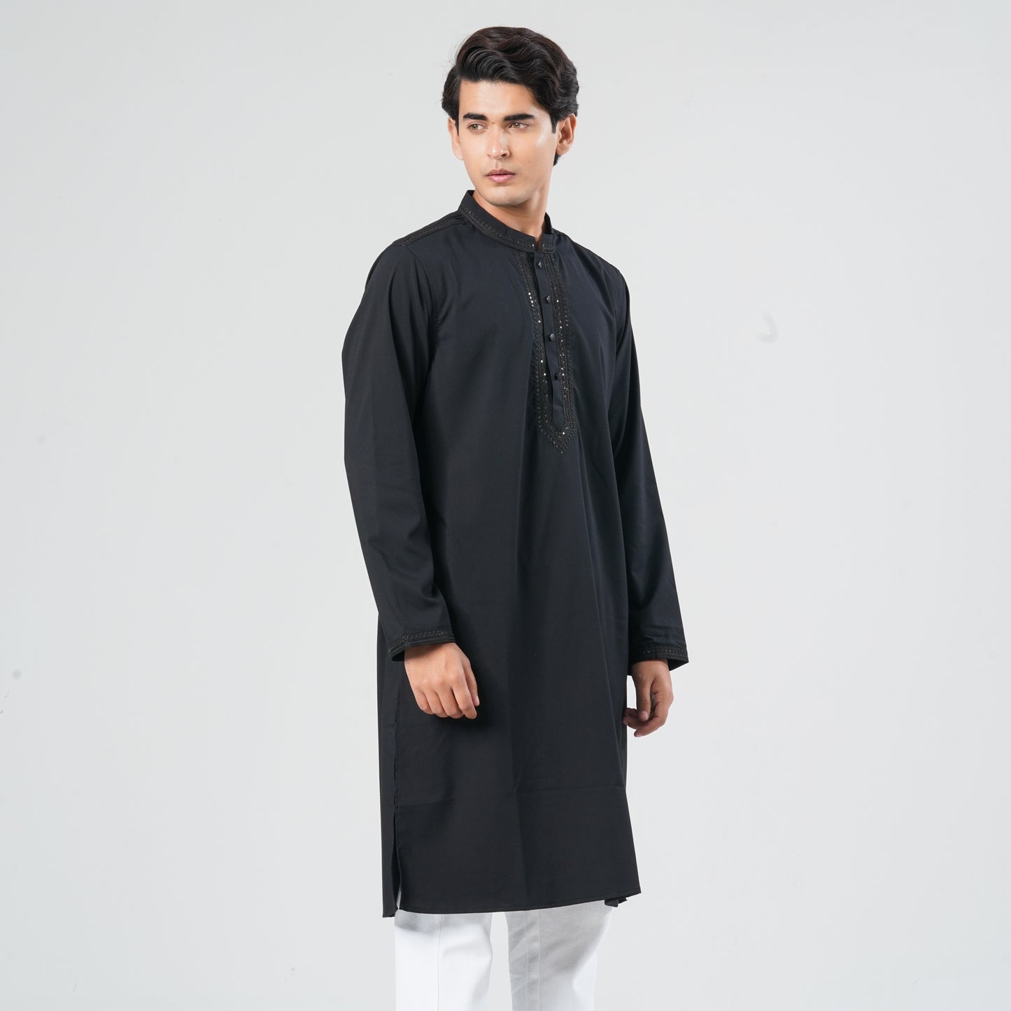 Men Black Blended Silk Panjabi