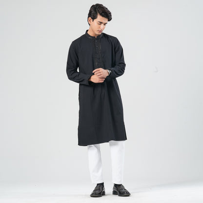 Men Black Blended Silk Panjabi