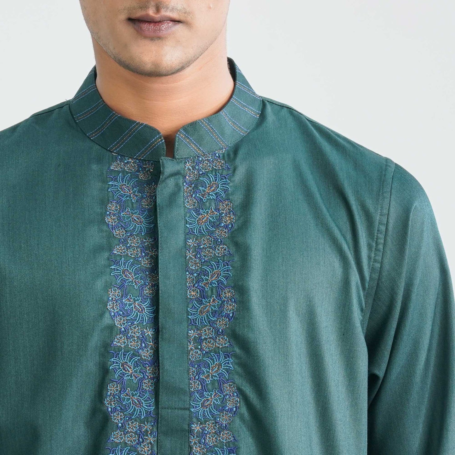 Men Dark Green Blended Panjabi