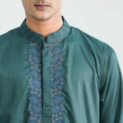Men Dark Green Blended Panjabi