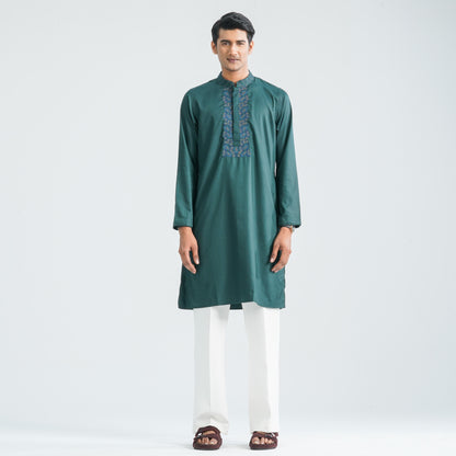 Men Dark Green Blended Panjabi
