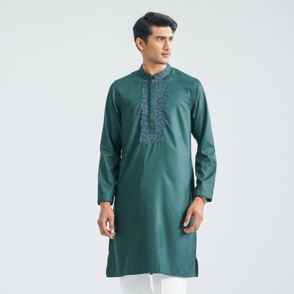Men Dark Green Blended Panjabi
