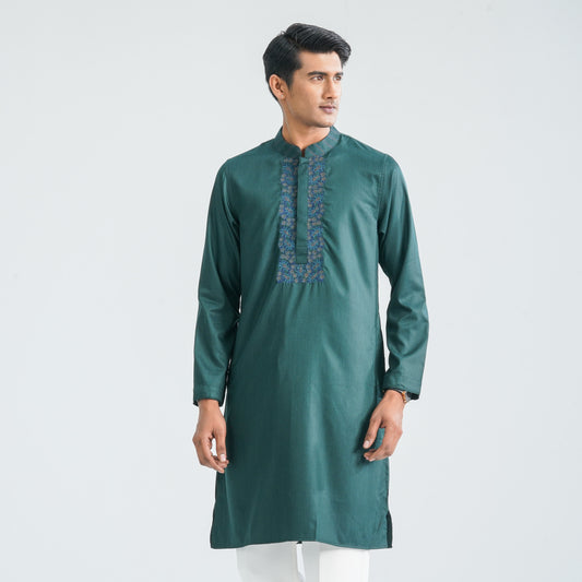 Men Dark Green Blended Panjabi
