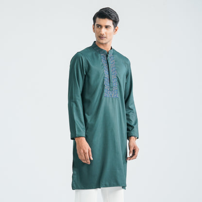 Men Dark Green Blended Panjabi