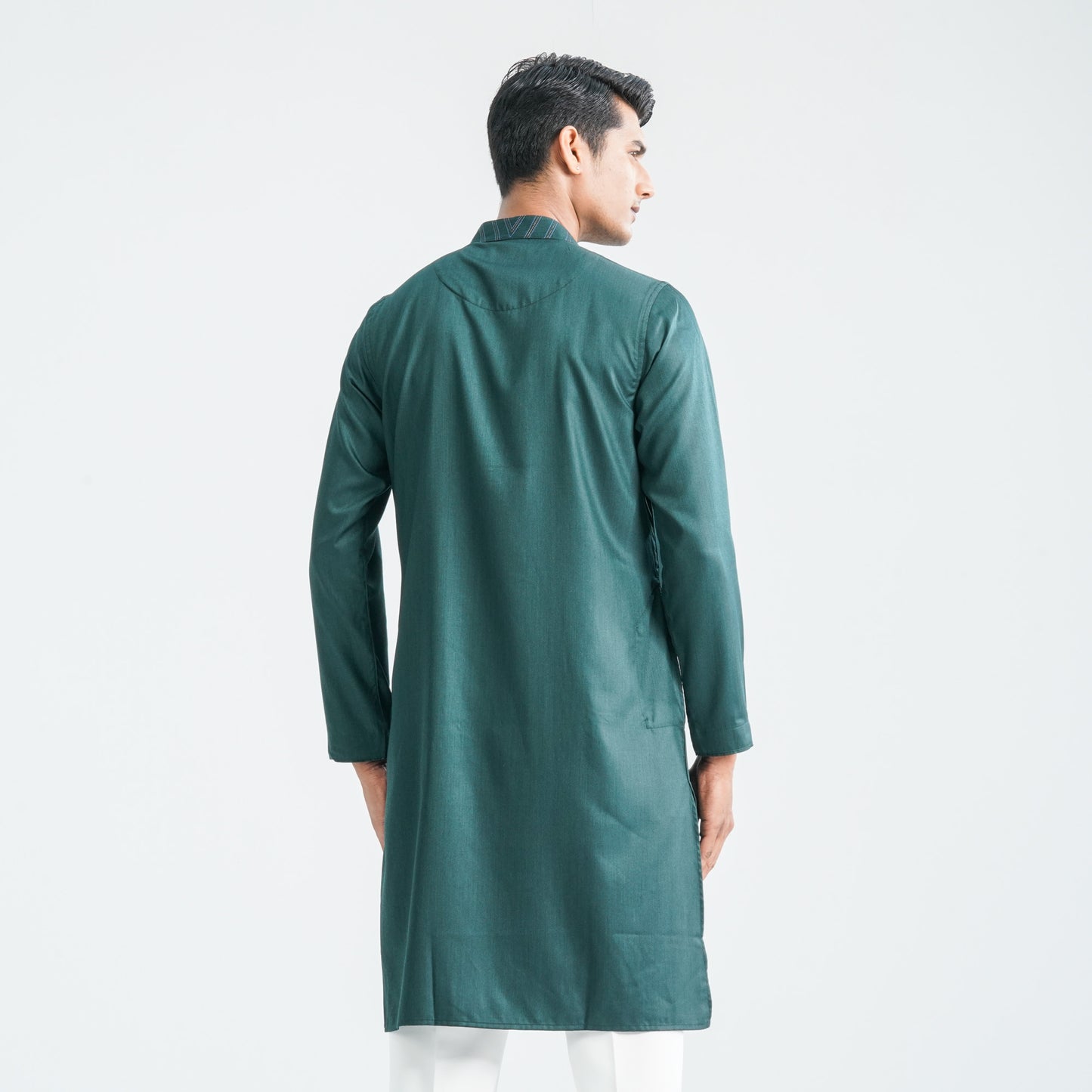Men Dark Green Blended Panjabi