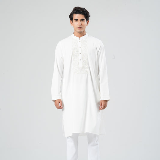 Men White Blended Panjabi