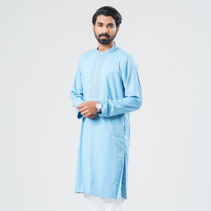 Men's Sky Blue Blended Panjabi