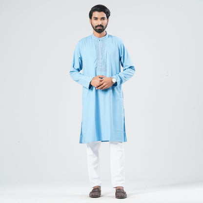 Men's Sky Blue Blended Panjabi
