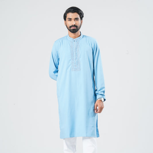 Men Sky Blue Blended Panjabi