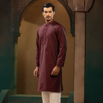 Mens Maroon Karchupi Panjabi