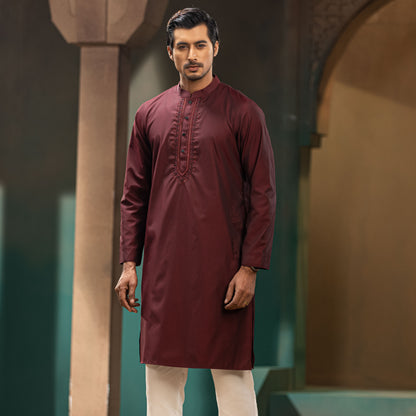 Mens Maroon Karchupi Panjabi