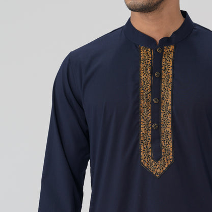 Mens Navy Karchupi Panjabi