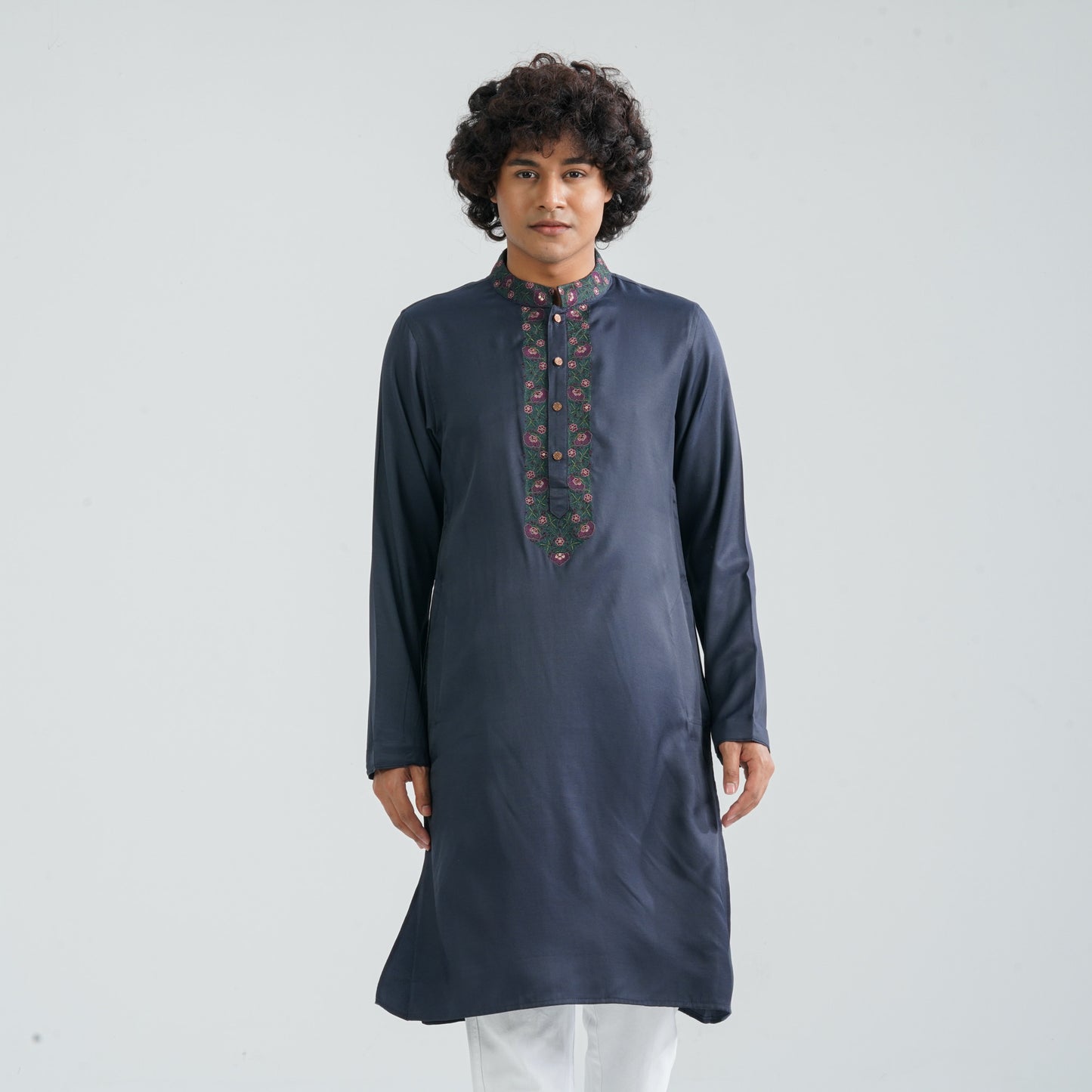 Men's Navy Silk Panjabi