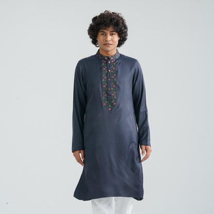 Men's Navy Silk Panjabi
