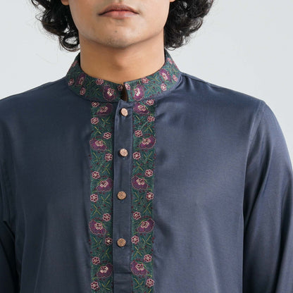 Men's Navy Silk Panjabi