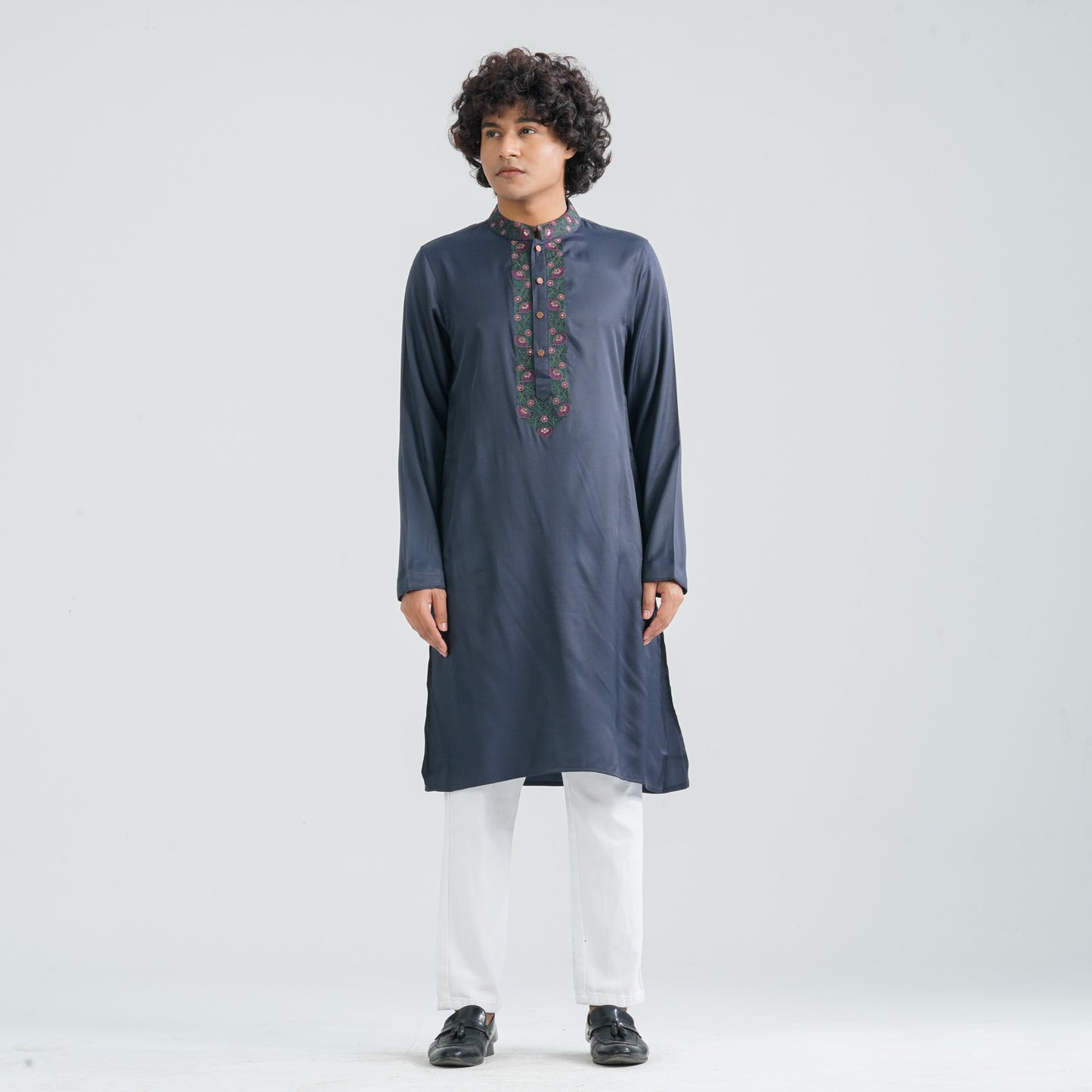 Men's Navy Silk Panjabi