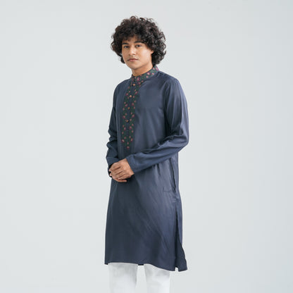 Men's Navy Silk Panjabi