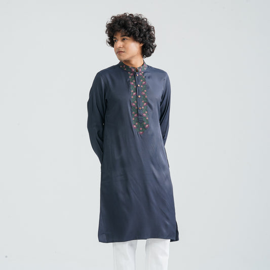 Men's Navy Silk Panjabi