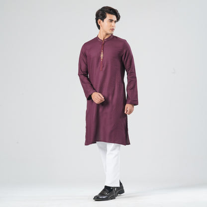Men Wine Cotton Panjabi