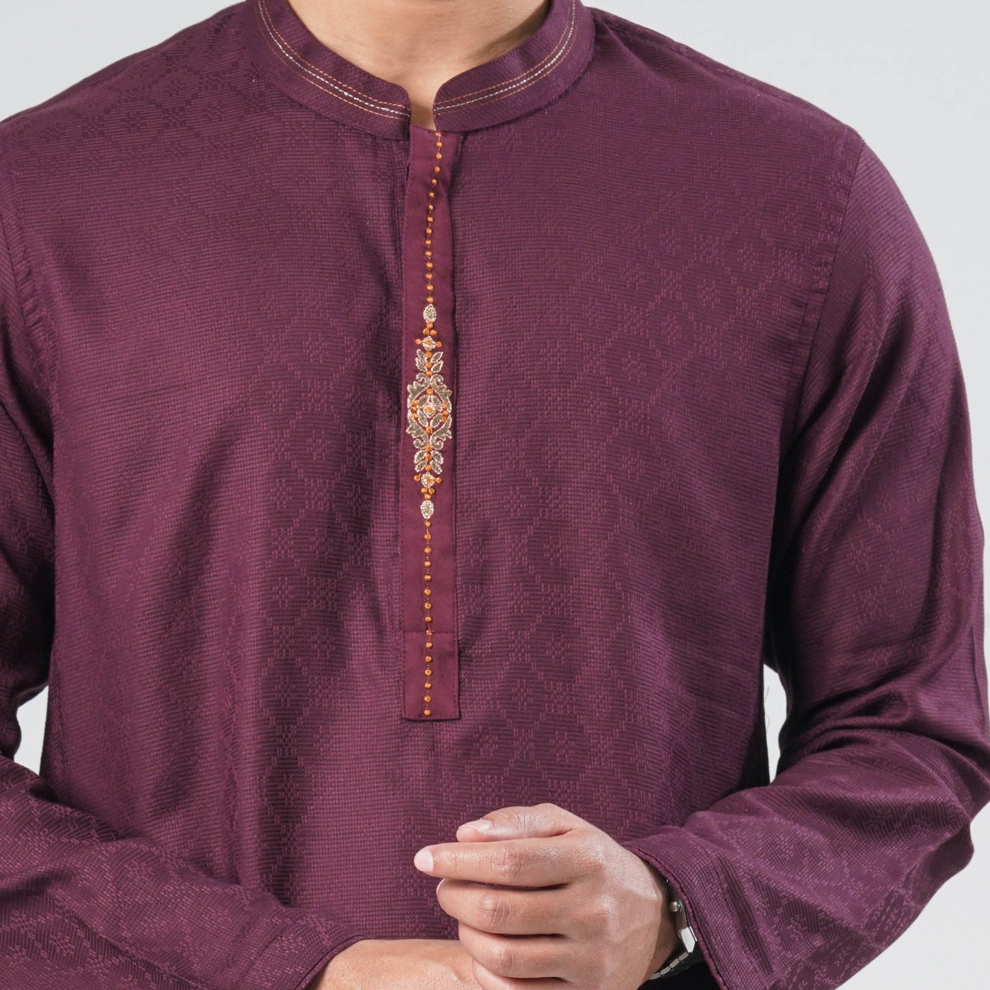 Men Wine Cotton Panjabi