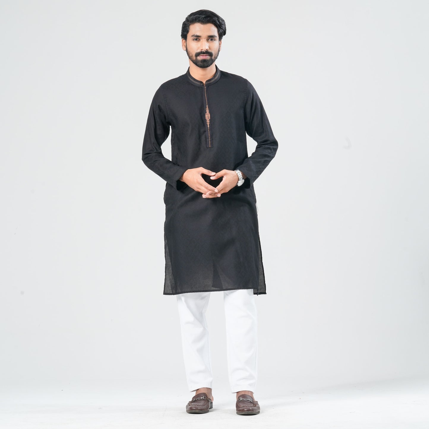 Men Black Cotton Panjabi