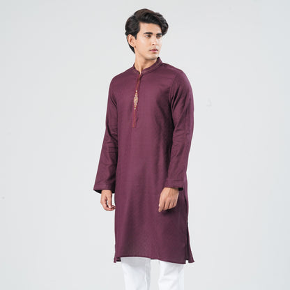 Men Wine Cotton Panjabi