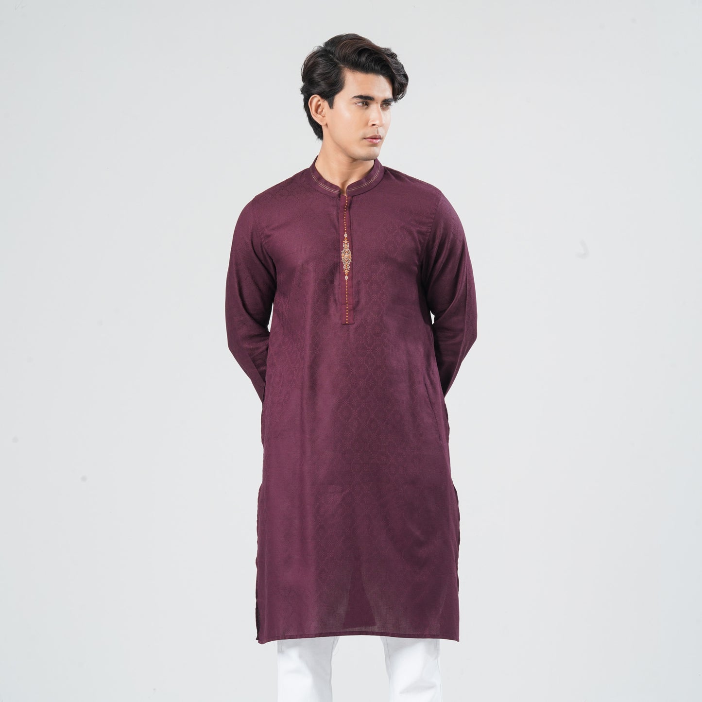 Men Wine Cotton Panjabi