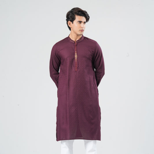 Men Wine Cotton Panjabi