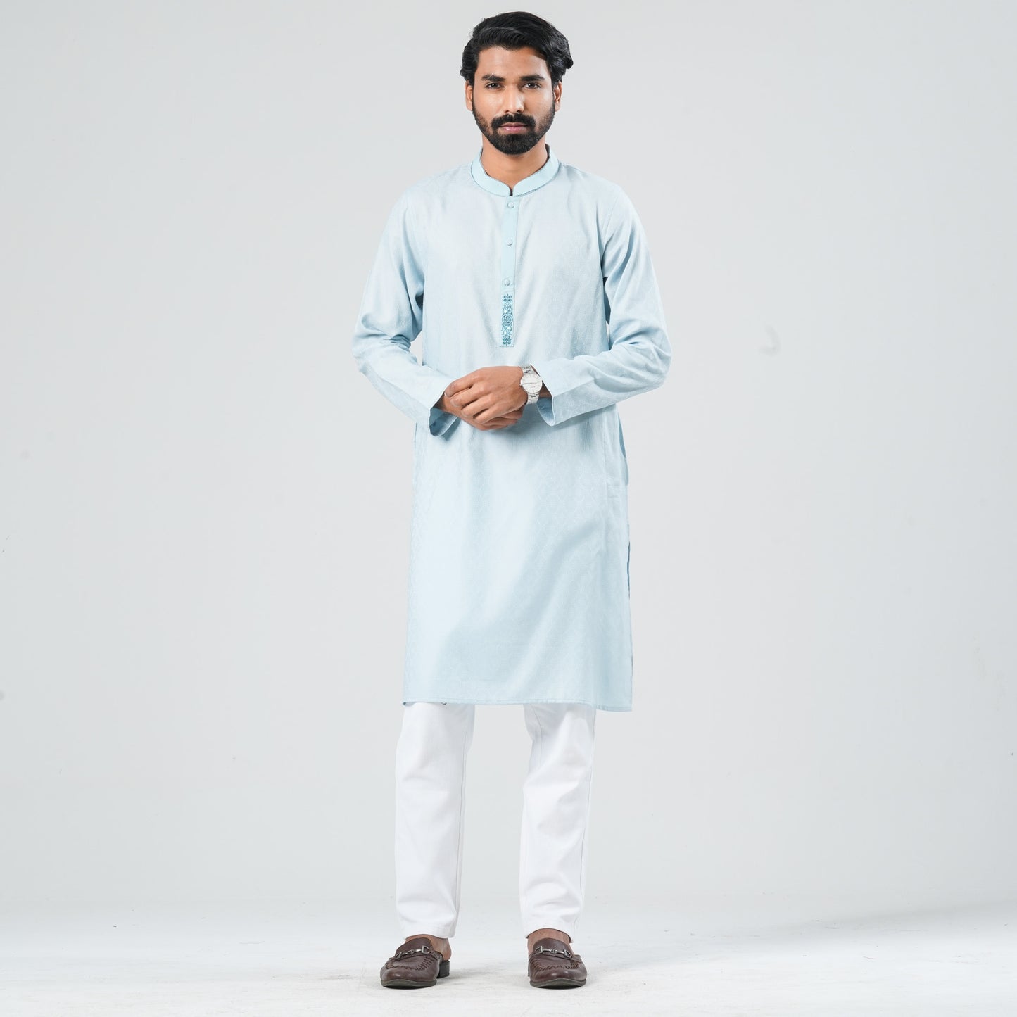 Men's Sky Blue Cotton Panjabi