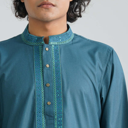 Men Green Cotton Panjabi